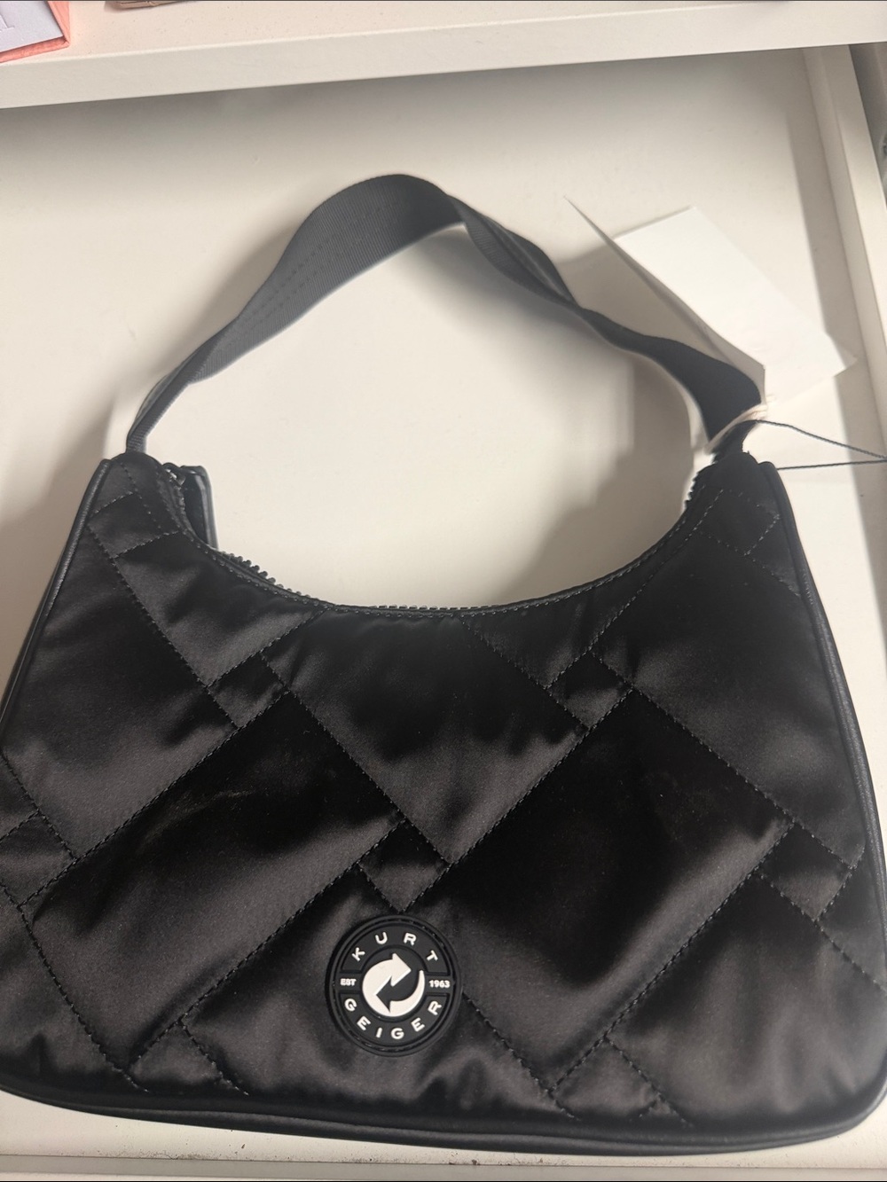 Kurt Geiger Black Quilted Shoulder Bag with Logo Badge